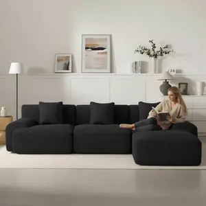107" Cloud Modular L-Shape Corduroy Boneless Couch - Boneless Memory Foam Deep Seat Sofa with Ottoman, No Assembly Required, Modern Cozy Upholstered Living Room Furniture