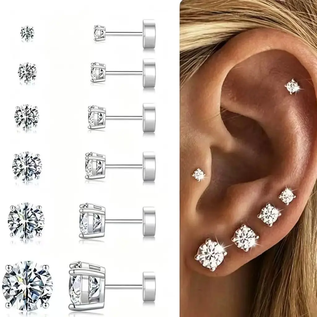 18K Gold-Plated Cubic Zirconia Flat with 925 Sterling Silver Posts, Stack for Multiple , 3mm–8mm pierced princess rook nikki reed jewelry Hypoallergenic Surgical disc spicy lizard men's Taper Plug Stretching Kit 4th july accessorie scre b thic Magne screw