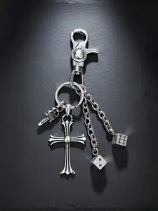 Copper Silver-Plated Personalized Cross Dice Keychain, Punk Style, Simple Style Bag Pendant, Bag Accessory