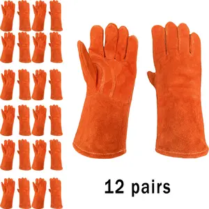 12 pairs of welding gloves, 13.8-inch orange XL large welding gloves, made of Kevlar-stitched cowhide, heat and fire resistant, suitable for TIG/MIG/arc welding, BBQ, fireplace, and heavy-duty work