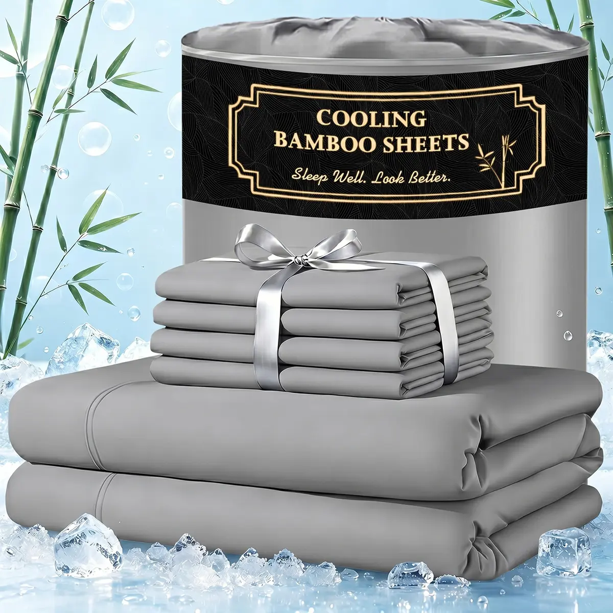 4/6-Piece Bamboo Extra Deep Pocket Sheet Set with Pillowcases - 2000TC Threads Cooling Fitted Sheet, Anti-Slip Fit, Ultra-Soft, Wrinkle-Free, Comfy Breathable Hotel Luxury Bedding for Kids & Adults for Cozy Nights, Bedding Sets, Hotel Sleep