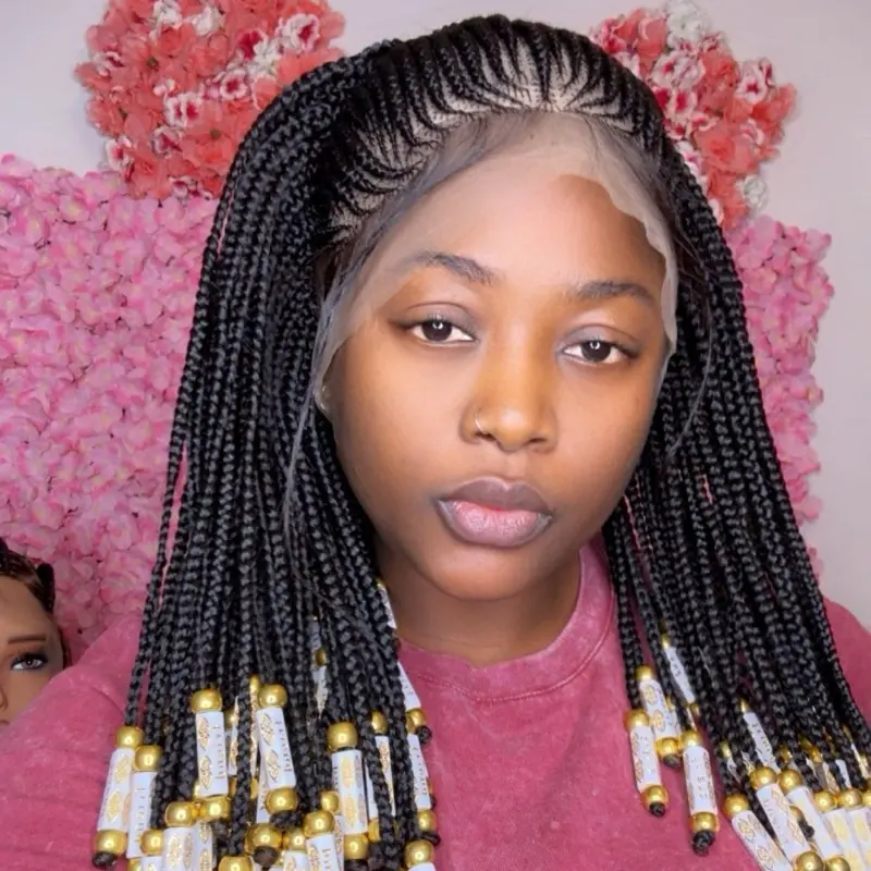 Cornrow Braided Wig with Beaded Accents for Stylish Looks