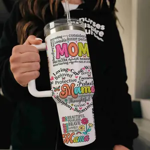 Best Mom - 40oz large capacity car water bottles with lid and handle, 304 stainless steel insulated tumbler, suitable for car, office, travel, Gifts for Hope, Mom Gift