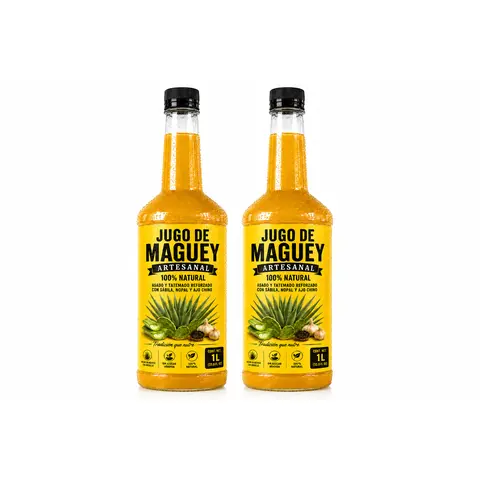 Jugo de Maguey -  Premium Artesanal Maguey Blend Jugo - 2-Bottle Pack, 1L Traditional Mexican Non-Alcoholic Agave Botanical Beverage, 100% Natural with Roasted Maguey, Aloe Vera, Nopal, Garlic, Earthy Smokiness Flavor, One Litre