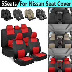 For Nissan 5 Seat Covers Car Front Rear Full Set Flat Cloth Polyester Cushion Pad Protector Mat with Zipper, 4 Season Anti-Slip Breathable Universal