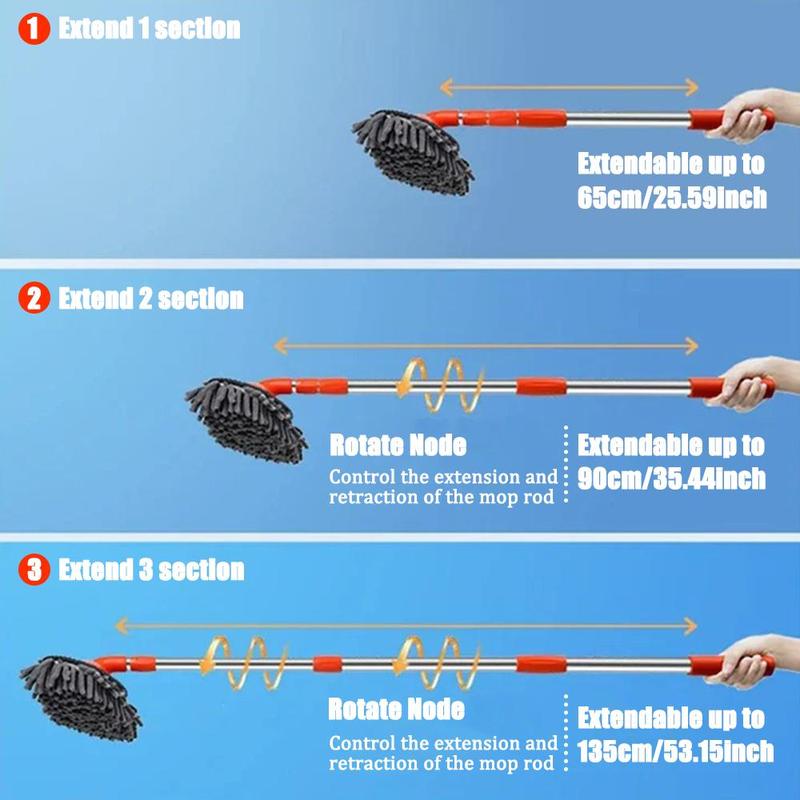 Long Handle Car Wash Mop, 360 °     Rotating Retractable Brush for Cars, RV, Trucks and SUVs, for Home Cleaning