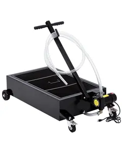 GARVEE Low Profile 25-Gallon Metal Oil Drain Pan with 110V 180W Electric Pump, 8FT Hose & Folding Handle - Large Capacity for Cars, SUVs, Trucks, Buses, and RVs, Black