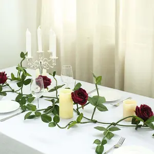 6ft Burgundy Real Touch Artificial Rose and Leaf Flower Garland Vine