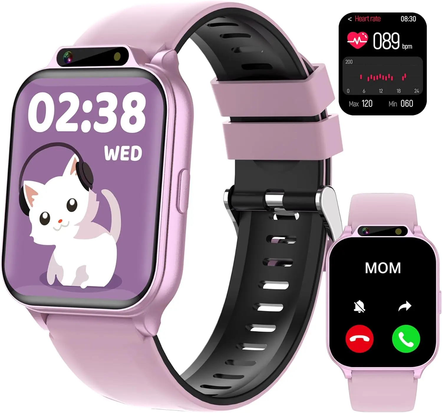 Kids Waterproof Smart Wearable Wristwatch for 4-13 Year Old Girls, Fitness Tracker with Pedometer, Heart Rate/SpO2/Stress Monitors, Flashlight, HD Touch Screen, Camera, Games, Music Player, Batteries, APP Support, Gadgets for Girls, Gifts for Kids