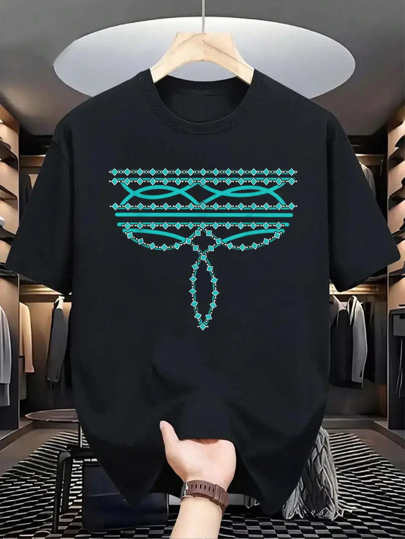 100% Cotton Turquoise Boot Stitch Western Boho Cowboy Cowgirl T-Shirt, Men's Women's Shirt Top