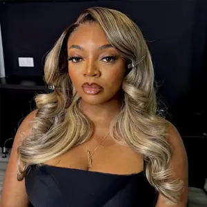 Ombre Milk Tea Blonde with Brown Highlights HD Lace Front Wig 210% Full Density Upgrades Brown Balayage Highlights Soft Silky Body Wave Wigs Pre Plucked Invisible 13x6 Hd Lace Wig for Women