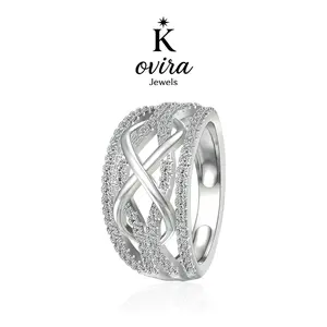 Kovira S925 Sterling Silver Elegant 5A Clear Zircon Infinity Weave Ring for Women, Everyday Wear, Engagement Ring, Promise Gift, Elegant Casual Ring