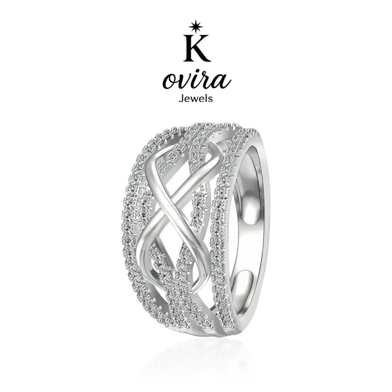 Kovira S925 Sterling Silver Elegant 5A Clear Zircon Infinity Weave Ring for Women, Everyday Wear, Engagement Ring, Promise Gift, Elegant Casual Ring
