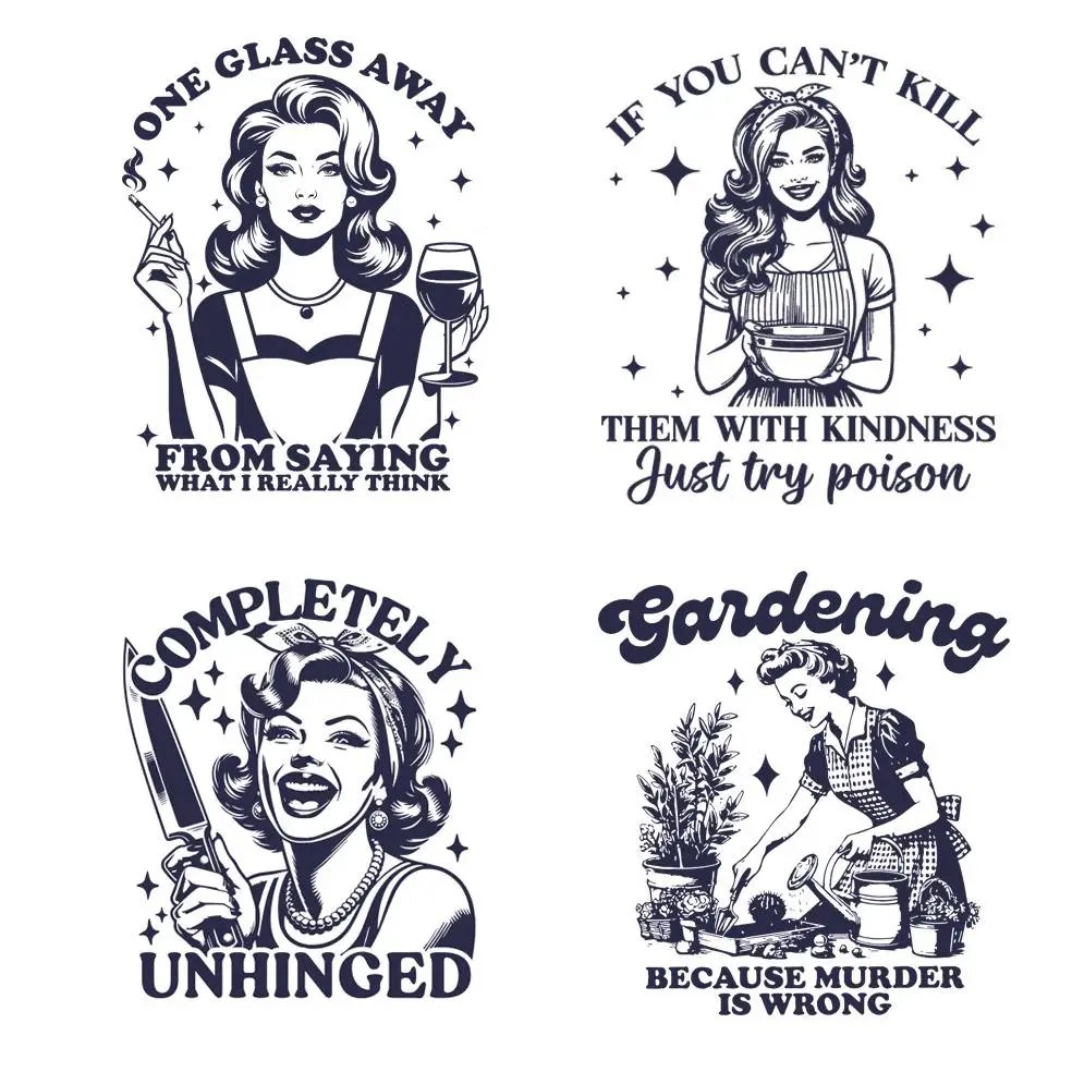 Housewife Funny Sarcastic Letter Pattern Vinyl Transfer for DIY Clothing, 4 Counts/set Funny Quotes T-shirt Sticker, DIY Sewing Supplies