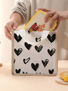 Heart Pattern Handbag Portable Lunch Bag, Women's Casual Shoulder Bag, Large Capacity Picnic Food Drink Bag, Valentine's Day Gift