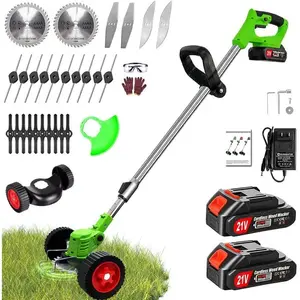 Weed Wacker Battery Powered Weed Eater Battery Operated, 21V/2000mAh Grass Trimmer/Lawn Edger/Mower/Brush with 2 Pcs Li-Ion Batteryies(5 Types, 26Pcs Blades)
