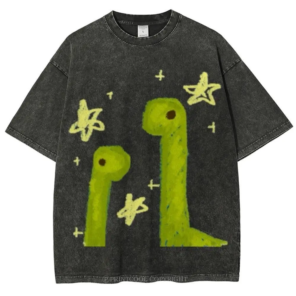 Cute Dinosaur Graphic Tee – Unisex Vintage Washed Shirt, Trendy Streetwear for Meme Lovers