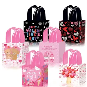 12 pieces Valentine's Day Happy Non-woven Handbag - Party Gift Bag, Shopping Bag. With bottom and reinforced design, durable. Decorative items for Valentine's Day/Party/Gathering. Gift packaging bag. Party Favor Packs