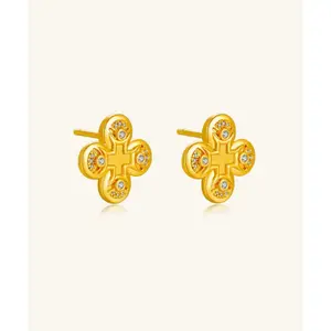 24K Gold Clover Stud Earring