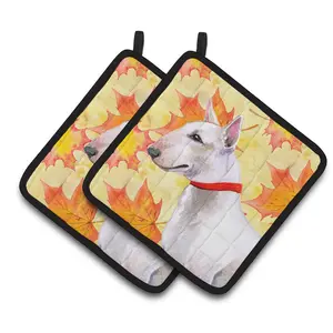 212 MAIN Insulated Thick Fabric Pot Holders - Polyester, Quilted Fill, Square, Bull Terrier Design, Colorful Hanging Kitchenware Bakeware Oven Mitts (Set of 2)