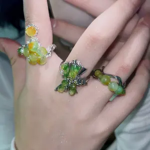 Unique Green Bead Adjustable Ring
