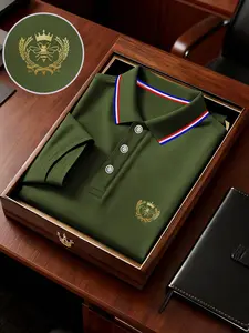 Men's Geometric Print Polo Shirt, Loose-Fitting Short Sleeve, Breathable Elastic Fabric, Casual Business Tee, Spring Summer New Arrival