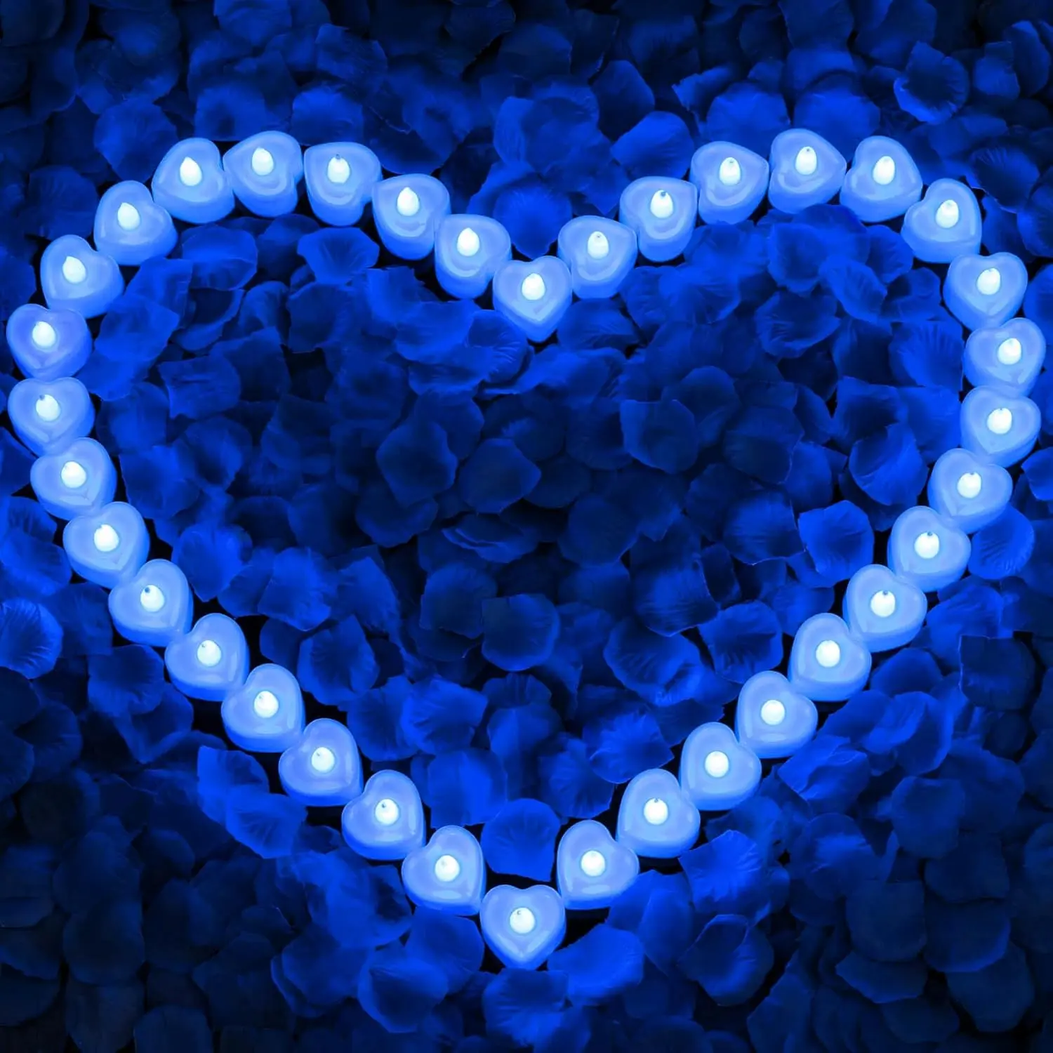 3000 count Rose Petals with 36 count LED  Lights Candles, Rose Petals and Candles Set for Romantic Night, Romantic Decorations for Special Night, Valentine's Day, Wedding, Anniversary(Blue)