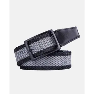 MAX Reversible Braided Belt with Brass Buckle, Grey/Black & Black Sides, Stretch-Fit Webbing, 1.4" Width