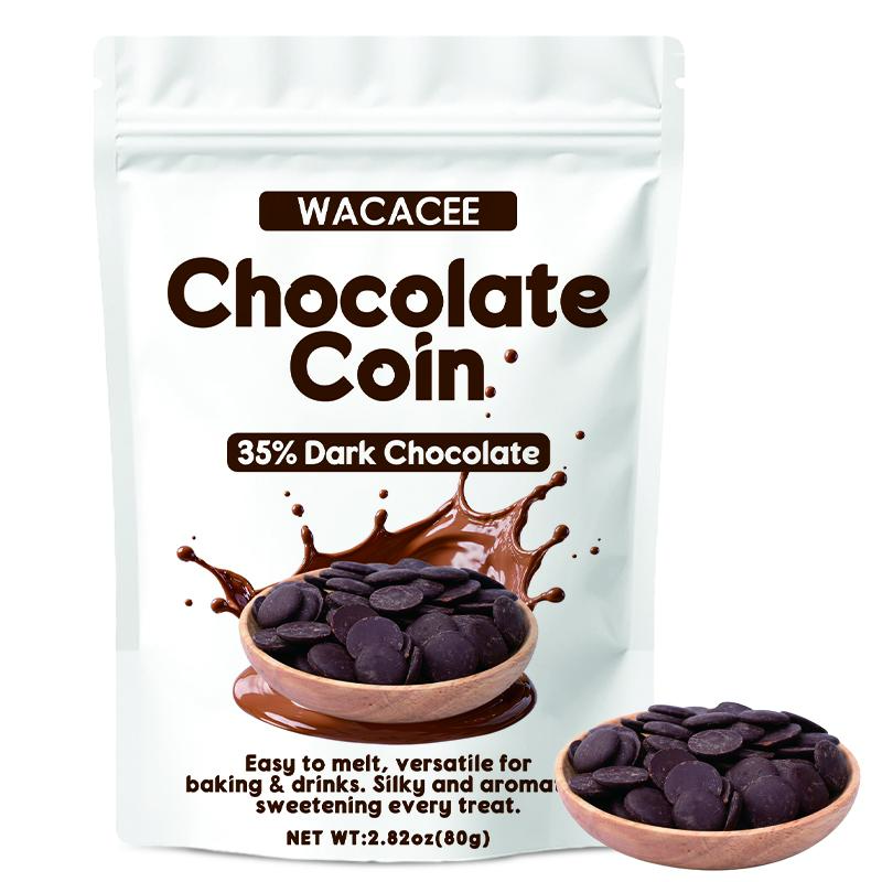 WACACEE 35% Dark Chocolate Coins - Real Chocolate Dessert, High-Quality Cocoa Ingredients, Mild Sweet, Low Bitterness, Silky Texture, Casual Everyday Cupboard Snack for Baking DIY Projects