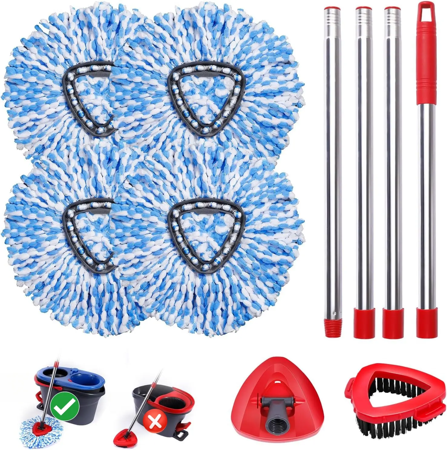 Microfiber Spin Mop Heads 4-Pack, Rotatable Replacement Refills for Ocedar RinseClean 2-Tank System, Machine Washable for Bathroom, Kitchen Cleaning