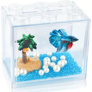 Small Betta Fish Tank Stackable Mini Aquarium Kit with Gravel Pearl Decoration 3 5 Gallon Fish Bowl Tiny Cube Tank for Seaweed Balls Sea Monkeys