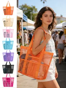 Large Capacity Beach Bag, High-Value Swimming Bag, Multifunctional Travel Shoulder Bag, Durable Fashion Cosmetic Storage Bag, Lightweight Beach Bag