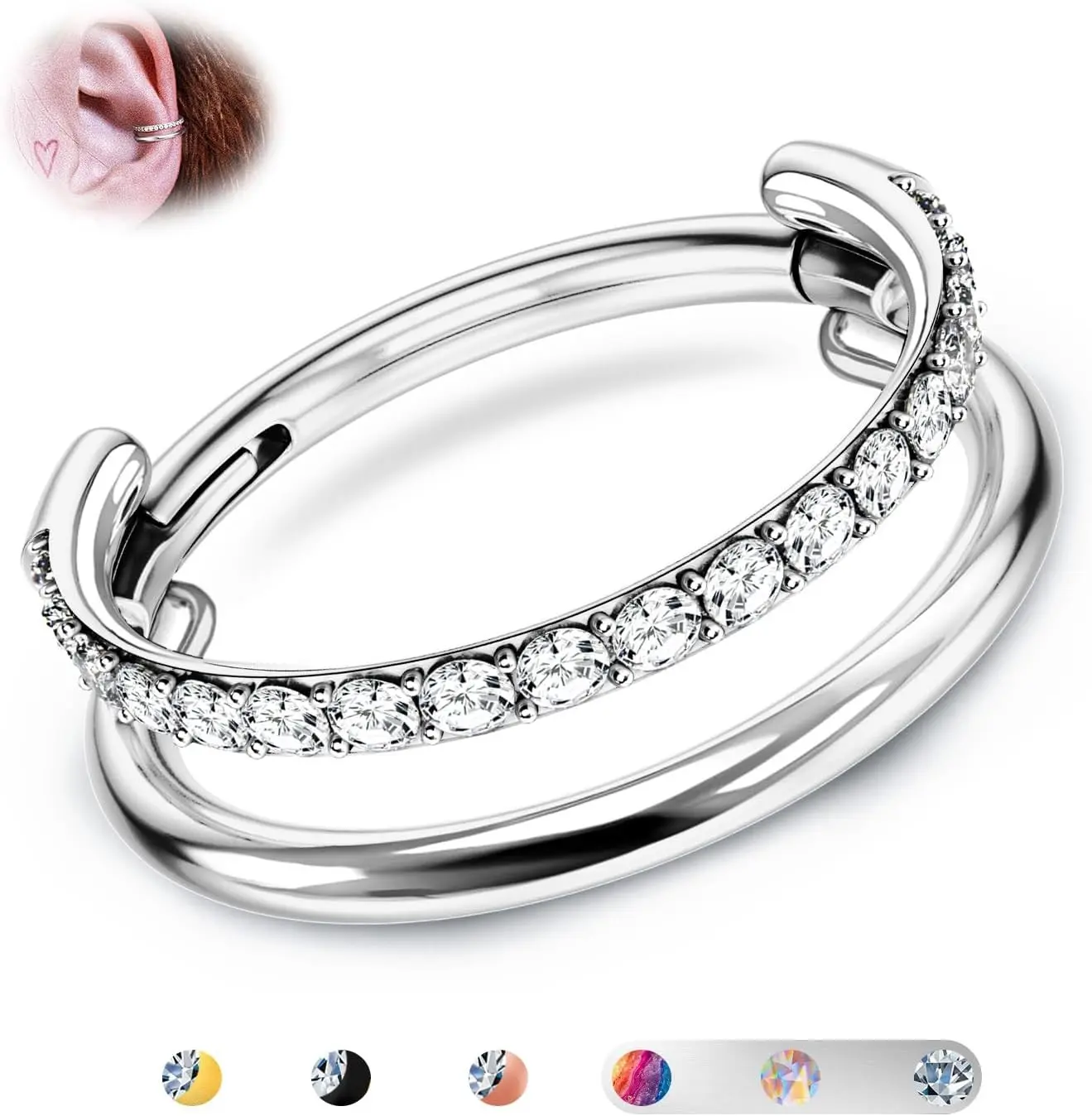 16G G23 Titanium Double Hoop Conch Helix Earring Nose Ring Piercing Jewelry(Gift)