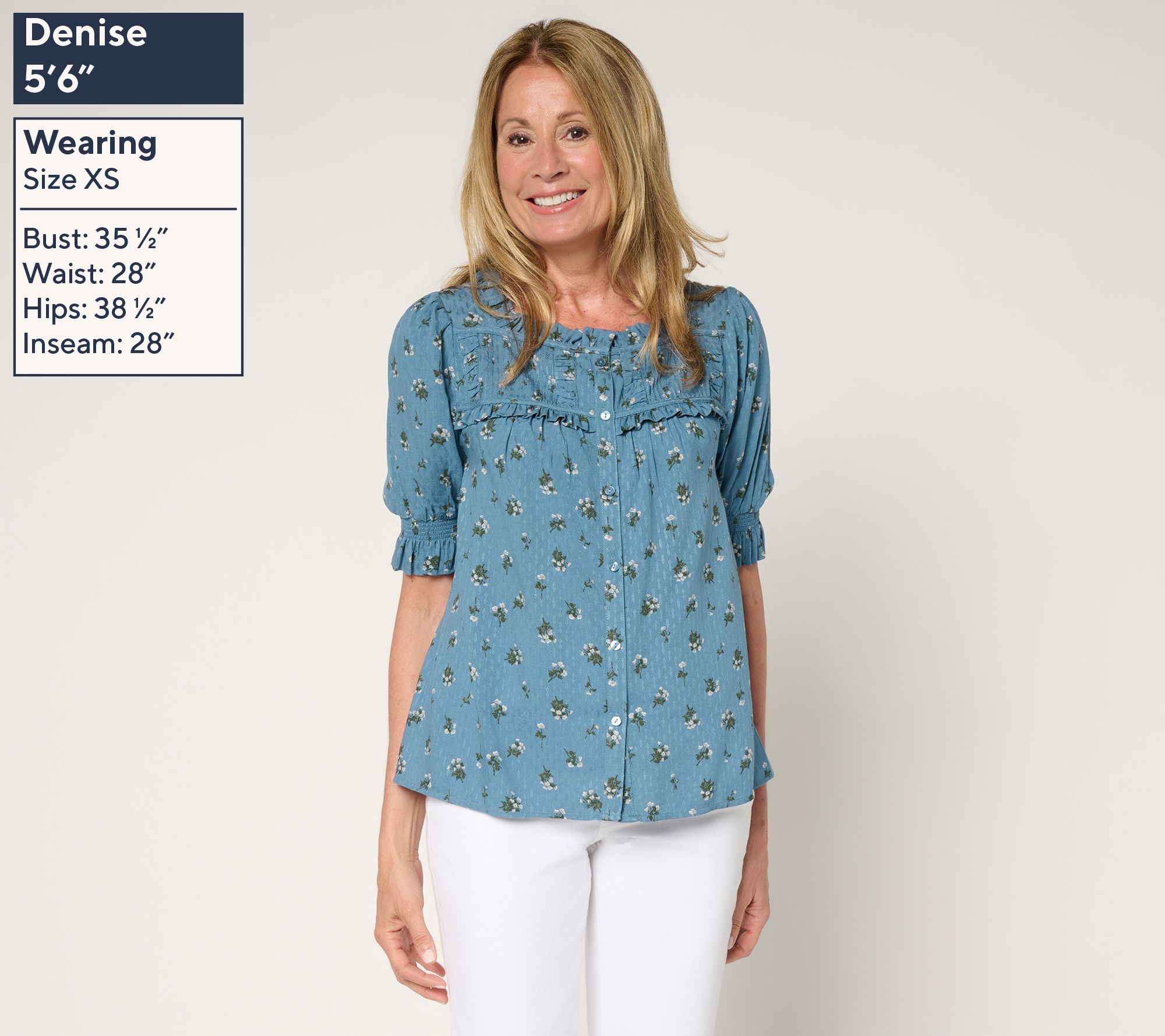 Me by Jennie Garth Marigold Printed Blouse with Puff Sleeve