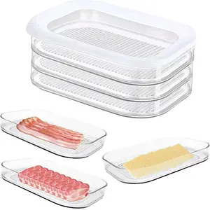 Stackable Food Storage Containers, Leak-Proof Refrigerator Boxes, Reusable Meat Preservation Organizers, Ideal for Bacon, Ham, Cheese, Beef Rolls, Shrimp