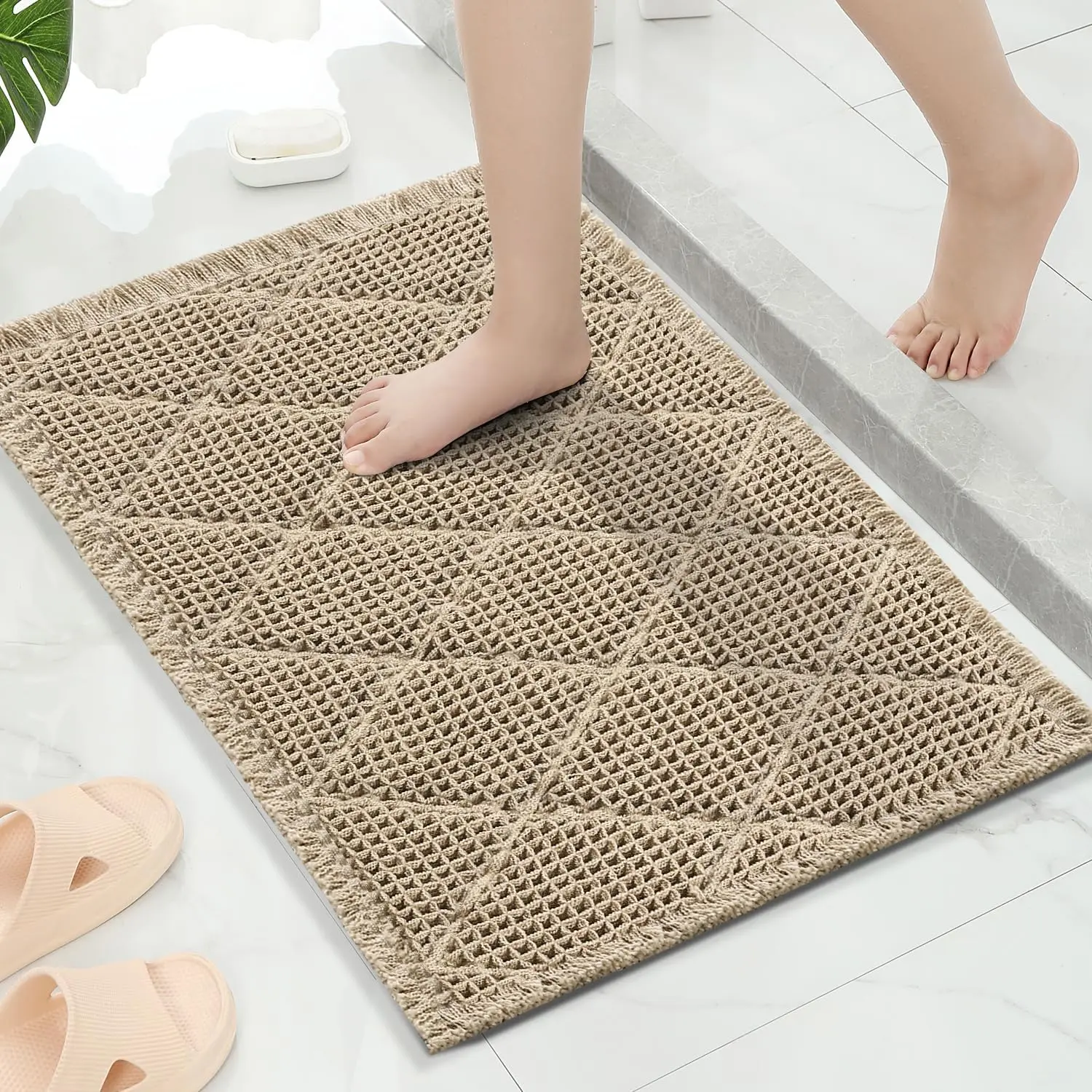 H.VERSAILTEX Waffle Rugs for Bathroom Waffle Bathroom Rug Water Absorbent Waffle Bath Mat Non Slip Machine Washable Boho Bath Rugs for Floor Shower Mats Doormat