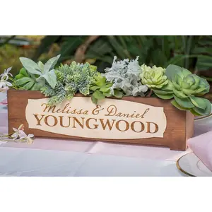Rustic Wood Planter Box Wedding Centerpiece Vase - Personalized with First Names and Last Name