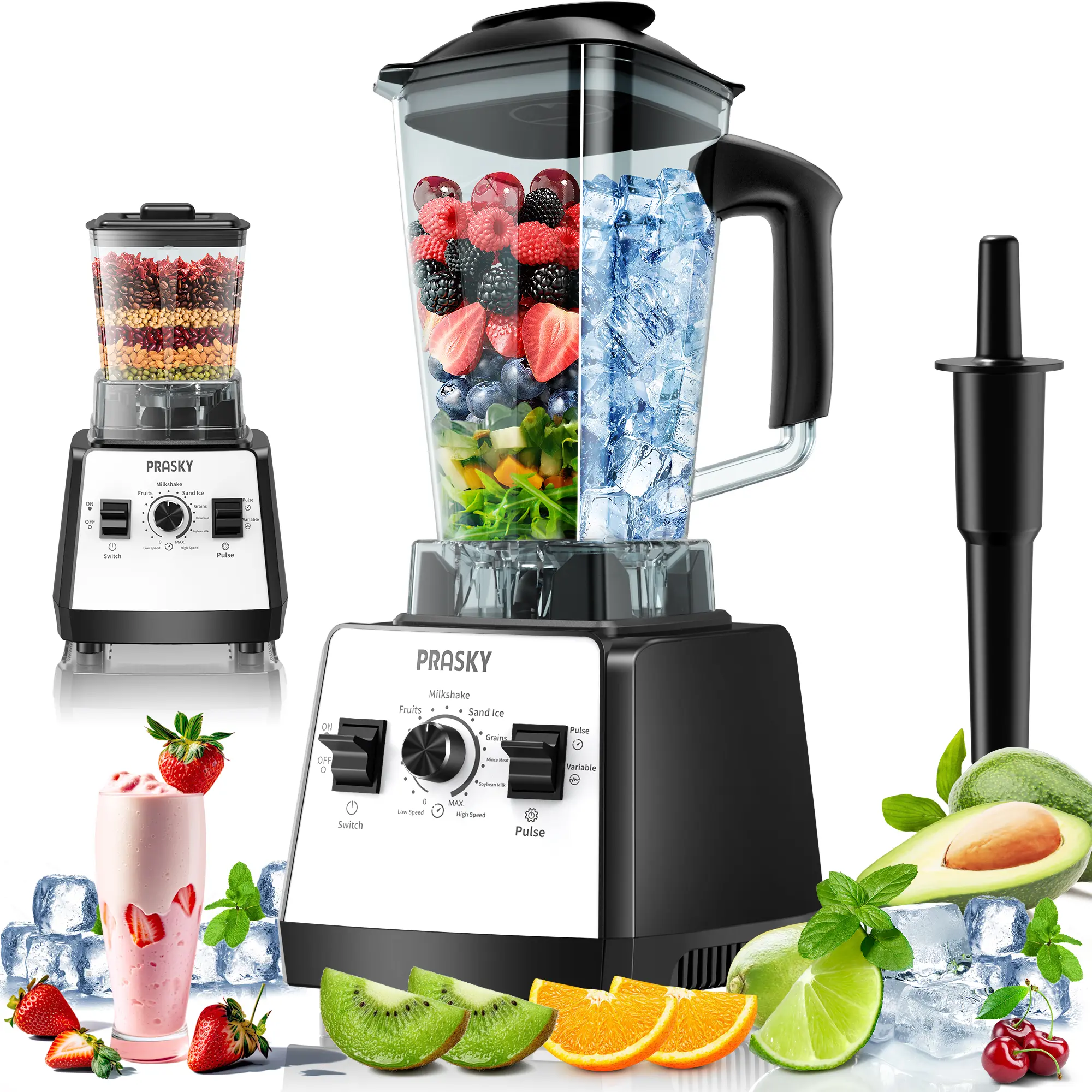 PRASKY Powerful 2-in-1 Blender and Grinder for Kitchen Use – 68Oz Large Capacity, BPA-Free, Crushes Ice, Makes Smoothies, Grinds Coffee & Spices – Ideal for Frozen Drinks & Daily Blending Needs
