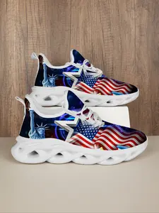 Men's Casual Sneakers Lightweight Star Spangled Banner American Flag Liberty Print Sports Shoes, Breathable Eva Sole, All-Season Comfort Graphic Print Sneakers