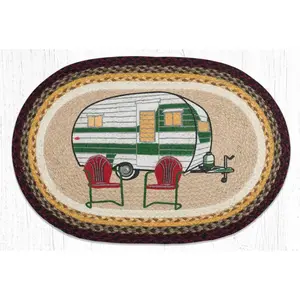 212 MAIN OP-395 Camper Fancy Print Oval Fabric Patch - 20x30 in, Sewn Embroidery, Striped Design, Sewing Supply, Wall Decor Accessory