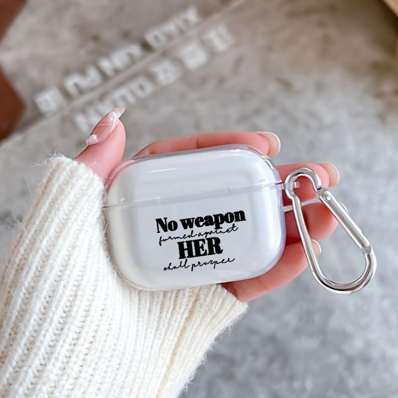 Her Invincible Spirit Pattern TPU Soft Protective Case for Apple AirPods 4/3/2/1/Pro/Pro2 Transparent Earphone Cover with Keychain Attachment