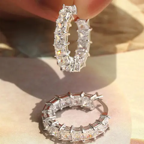 Rhinestone Decorated Hoop Earrings, Fashionable Hoop Earrings for Women & Girls, Fashion Jewelry for Party, Daily Clothing Decor, Trendy All-match & Exquisite Jewelry for Birthday Gift, Stylish Jewelry, Shining Earrings, Hoops Earrings