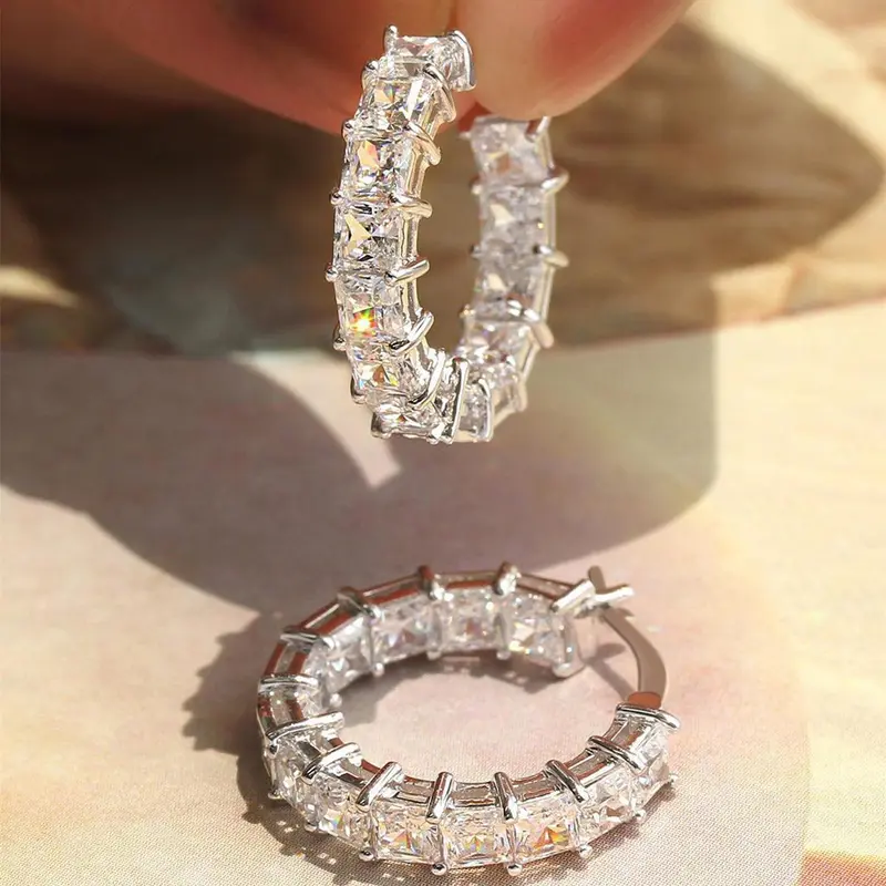 Rhinestone Decorated Hoop Earrings, Fashionable Hoop Earrings for Women & Girls, Fashion Jewelry for Party, Daily Clothing Decor, Trendy All-match & Exquisite Jewelry for Birthday Gift, Stylish Jewelry, Shining Earrings, Hoops Earrings