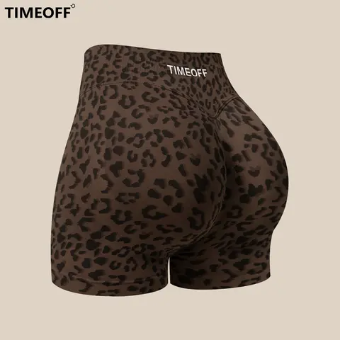 TIMEOFF Women's High Waist Seamless Tight Active Sculpt High Stretch Leopard Print Spandex Sports Shorts - Anti-Roll Waistband, XS-S Sizes, Gym Clothes Women for Yoga & Running, Travel Essentials