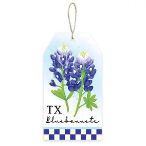 12" H by 6.5" Light Blue/Indigo/White Texas Bluebonnets Tag Sign AP7268