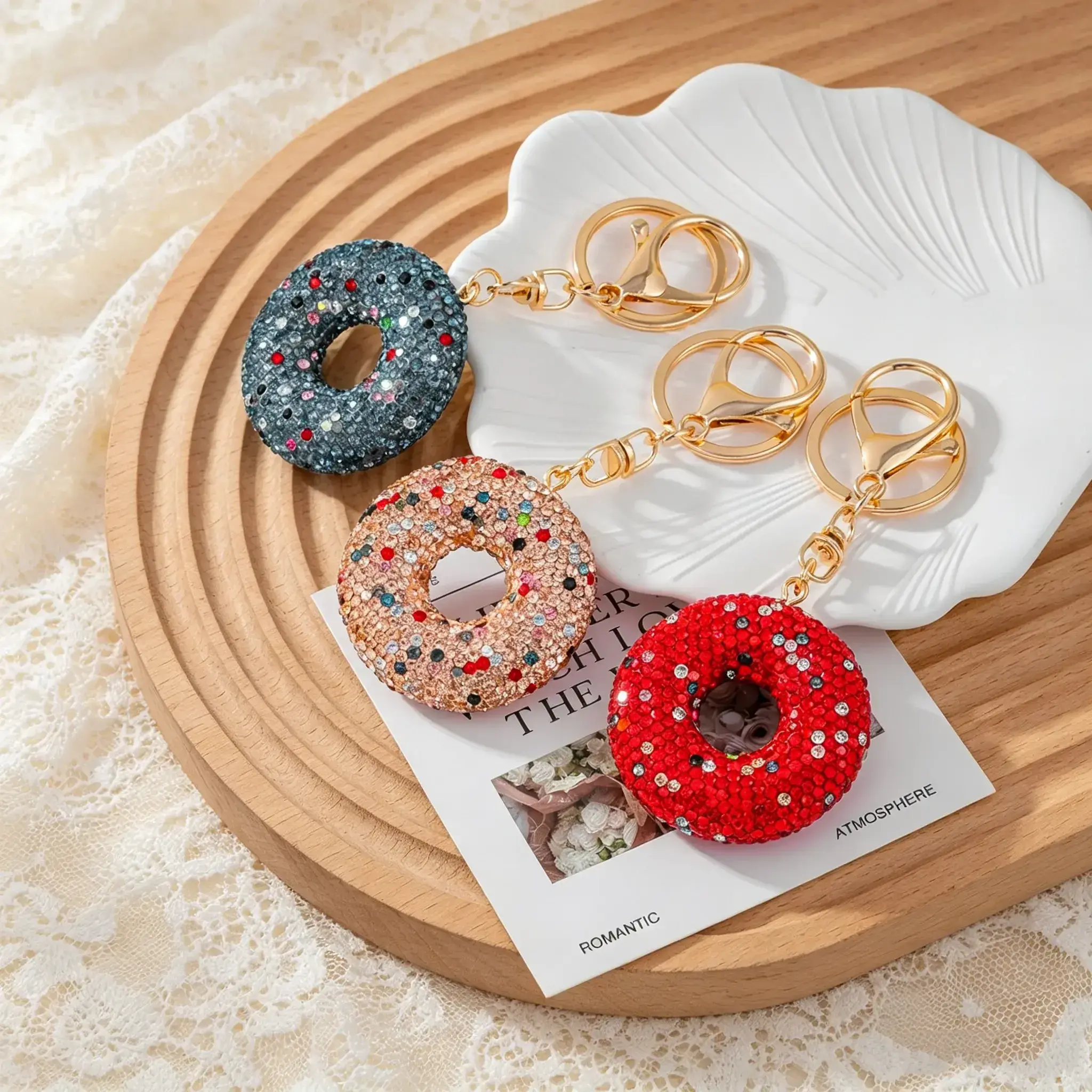 Handcrafted Rhinestone Donut Keychain - Stylish Bling Phone Charm, Car Key Fob Accessory, Ideal Graduation Gift, Keychains,back to school,back to school haul