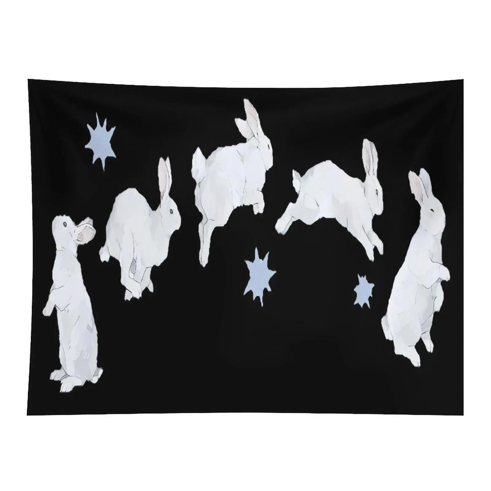 Cute White Rabbits Jumping Sequence Art Multiple Bunny Motion Silhouette on Black Background Bohemian Room Decor