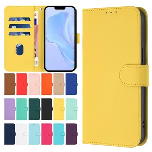 For Samsung A12 A13 A14 A15 A16 A17 A22 A50 Pure Color Leather Sleeve PU Leather Handbag Purse Flip Cover, Kickstand Folio Case With Lanyard