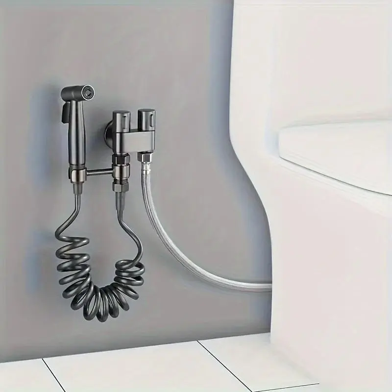 Dual-Outlet Toilet Pressure Washer, Easy Installation, High-Pressure Water Jet & Air Brush Cleaning, Suitable for Home Bathrooms, Toilet Bidet Attachment