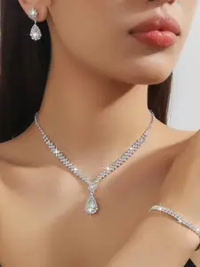 Bride Jewelry Necklace Bracelet Set Rhinestone Zircon Wedding Dress Accessories High-End Two-Piece Set, Sexy Style, All Seasons